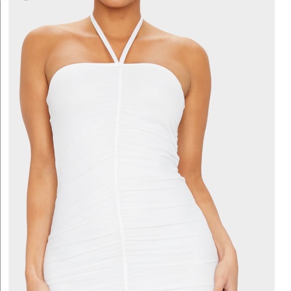 White mesh ruched halterneck midaxi dress - Picture 3 of 3